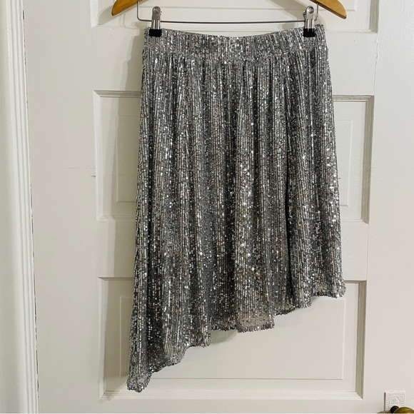 Free People Last Dance Silver Sequin Asymmetrical NYE Eras Skirt - Picture 5 of 6